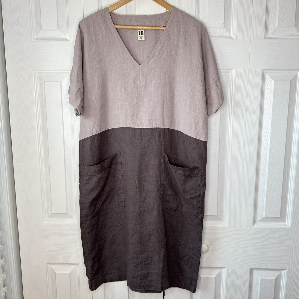 NWOT Len Ok Linen Lagenlook Colorblock Cocoon Dress Tunic Pockets Medium M Boho